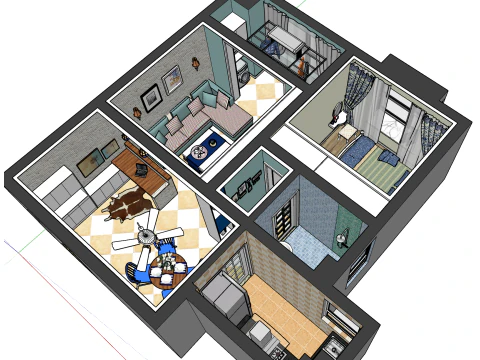 Detailed indoor home decoration whole house scene model 3D Model