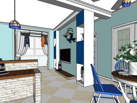 विस्तृत इनडोर घर सजावट पूरे घर का दृश्य मॉडल 3D मॉडल