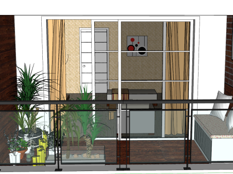 Adegan dekorasi rumah dalam ruangan model SU Model 3D