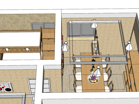 Adegan dekorasi rumah dalam ruangan model SU Model 3D