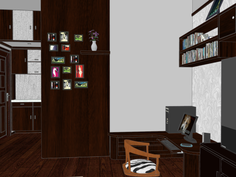 इनडोर घर की सजावट पूर्ण घर का दृश्य 3D मॉडल