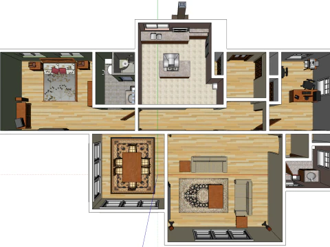 Progettazione completa e pianificazione dello spazio per un'unit&agrave; con due camere da letto Modello 3D