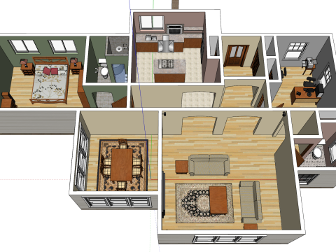 Progettazione completa e pianificazione dello spazio per un'unità con due camere da letto Modello 3D