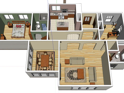 Full-Scope Design and Space Planning for a Two-Bedroom Unit 3D Model