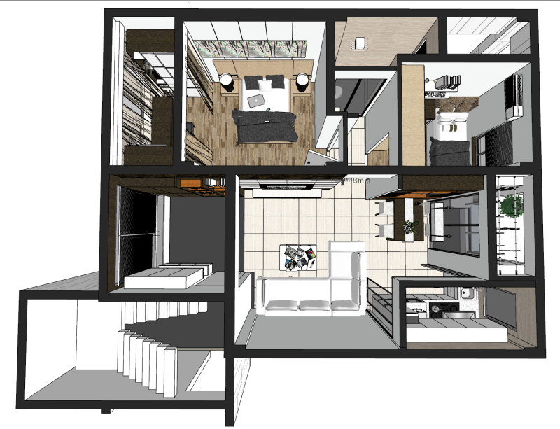 Progettazione completa e pianificazione dello spazio per un'unità con due camere da letto Modello 3D .c4d .max .obj .3ds .fbx .stl .blend 