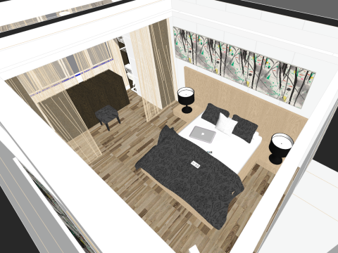 Progettazione completa e pianificazione dello spazio per un'unità con due camere da letto Modello 3D