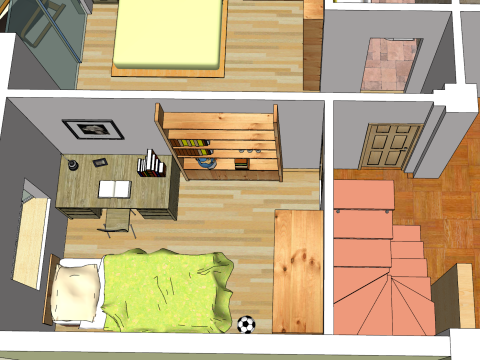 Повномасштабний дизайн і планування приміщення з двома спальнями 3D Модель