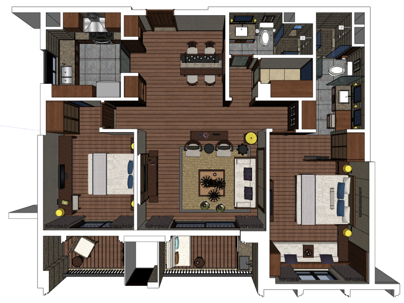 Progettazione completa e pianificazione dello spazio per un'unità con due camere da letto Modello 3D .c4d .max .obj .3ds .fbx .stl .blend 