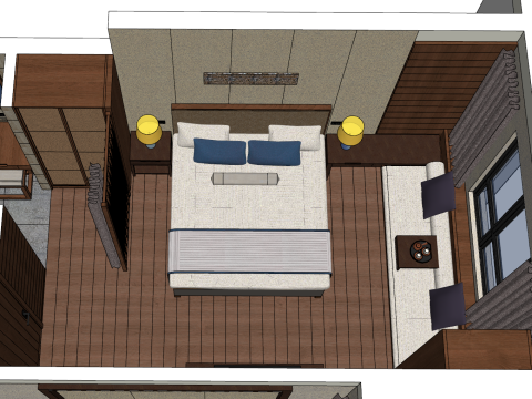 Progettazione completa e pianificazione dello spazio per un'unità con due camere da letto Modello 3D