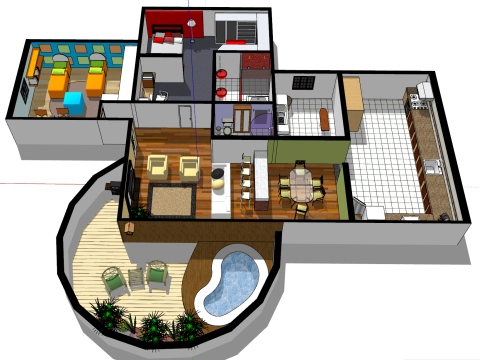 Projeto completo e planejamento de espaço para uma unidade de dois quartos Modelo 3D