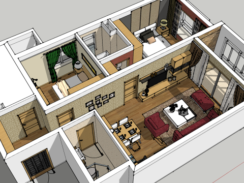 Zintegrowane rozwiązanie projektowe dla rezydencji z dwiema sypialniami Model 3D