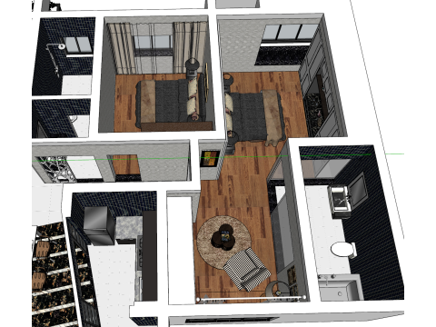 2ベッドルームの家の設計計画 3Dモデル