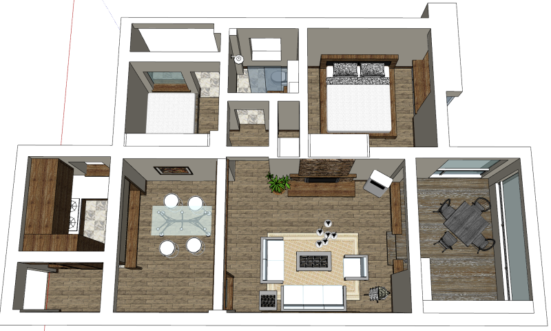 Algemeen ontwerp en indelingsplan met twee slaapkamers 3D Model .c4d .max .obj .3ds .fbx .stl .blend 