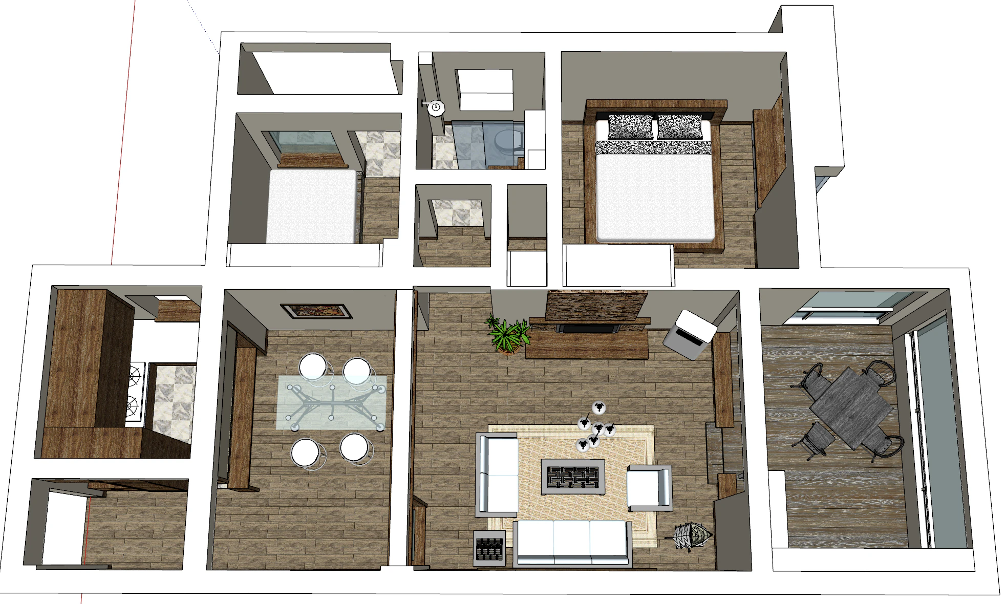 Two bedroom overall design and layout plan 3D Model .c4d .max .obj .3ds .fbx .stl .blend 
