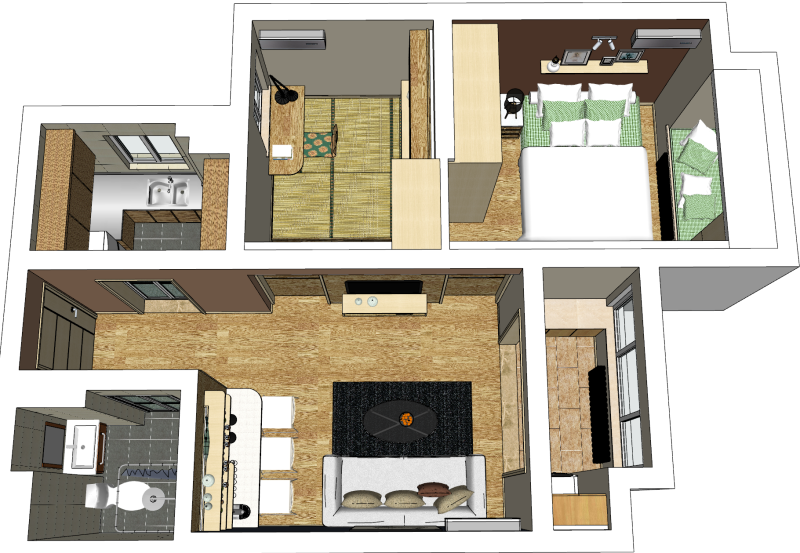 Kustomisasi dua ruangan Model 3D .c4d .max .obj .3ds .fbx .stl .blend 