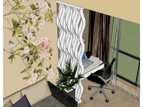 Схема комплексной планировки двухкомнатной квартиры 3D Модель