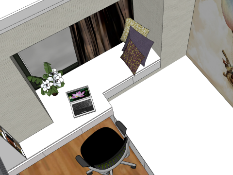 Схема комплексной планировки двухкомнатной квартиры 3D Модель