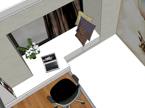 Two bedroom all-around planning scheme 3D Model