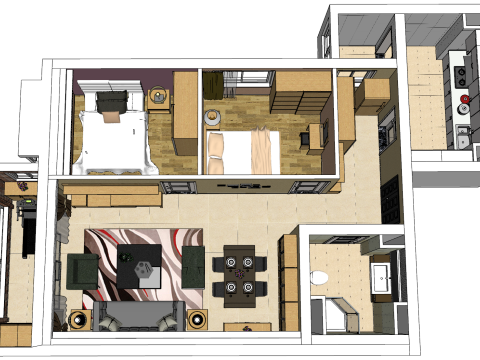 Комплексное планировочное решение двухкомнатной квартиры 3D Модель
