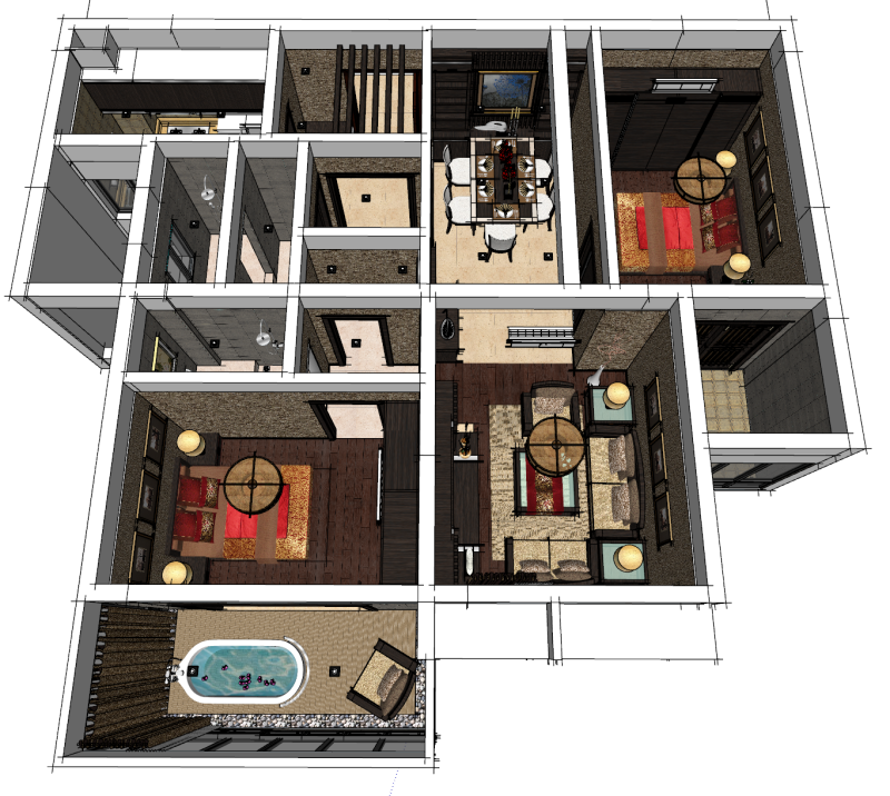 两居室集成住宅 3D 模型 .c4d .max .obj .3ds .fbx .stl .blend