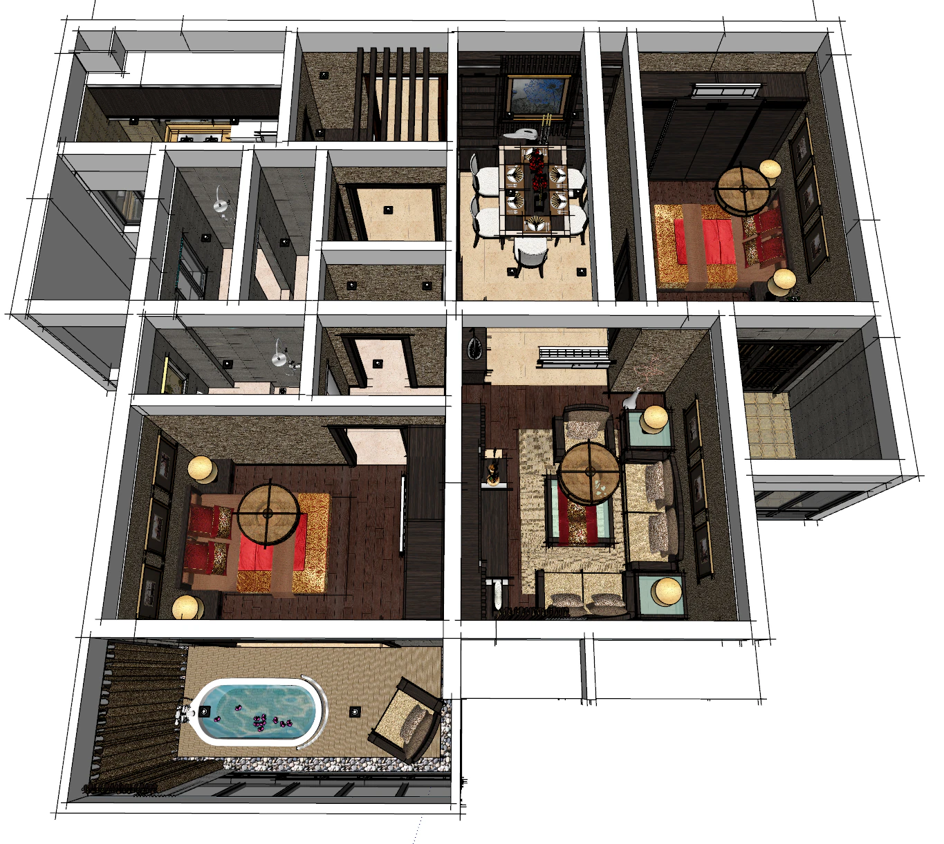 Two bedroom integrated home 3D Model .c4d .max .obj .3ds .fbx .stl .blend