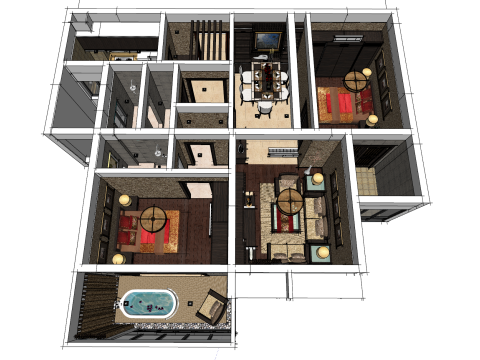 Integriertes Haus mit zwei Schlafzimmern 3D Modell