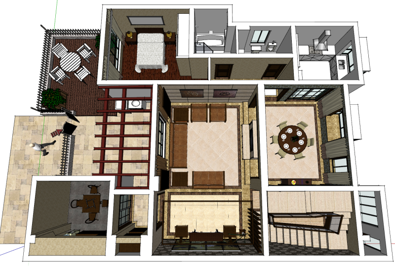 Two bedroom living versatile planning 3D Model .c4d .max .obj .3ds .fbx .stl .blend