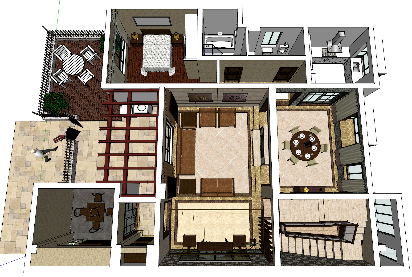 Two bedroom living versatile planning 3D Model .c4d .max .obj .3ds .fbx .stl .blend 