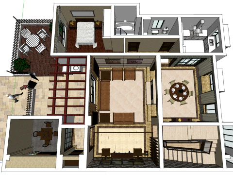 Perencanaan serbaguna dengan dua kamar tidur Model 3D