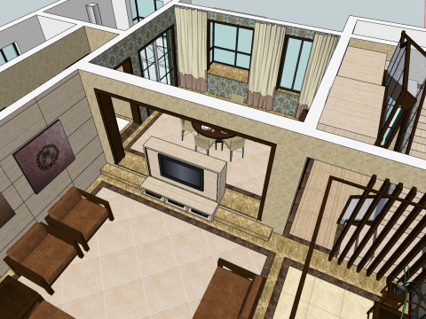Two bedroom living versatile planning 3D Model