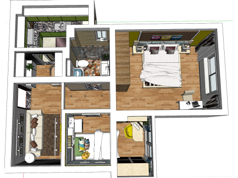 2 ベッドルームのオールラウンドな家をカスタマイズ 3Dモデル