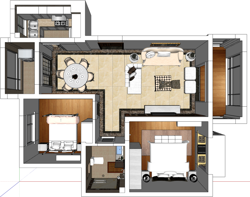 Keindahan Perencanaan Sistem Komprehensif Dua Kamar Inci Persegi Model 3D .c4d .max .obj .3ds .fbx .stl .blend 