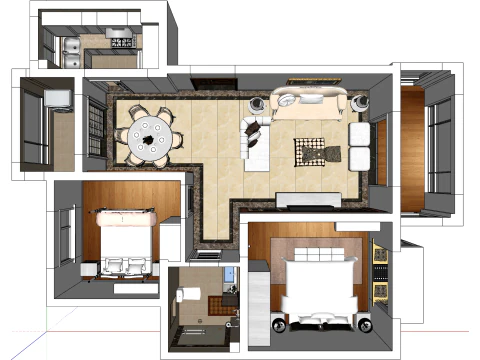 Die Sch&ouml;nheit der umfassenden Systemplanung f&uuml;r zwei R&auml;ume in Quadratzoll 3D Modell