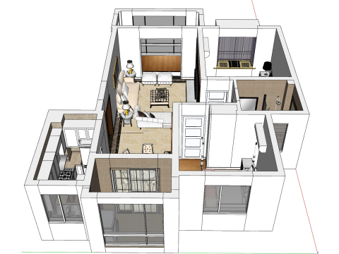 Keindahan Perencanaan Sistem Komprehensif Dua Kamar Inci Persegi Model 3D