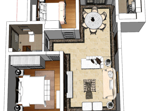 Keindahan Perencanaan Sistem Komprehensif Dua Kamar Inci Persegi Model 3D