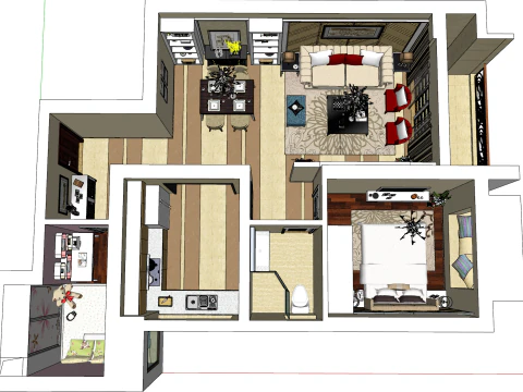 The Order and Aesthetics of Dual Residential Space 3D Model