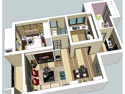 İkili Konut Mekanının Düzeni ve Estetiği 3D Model