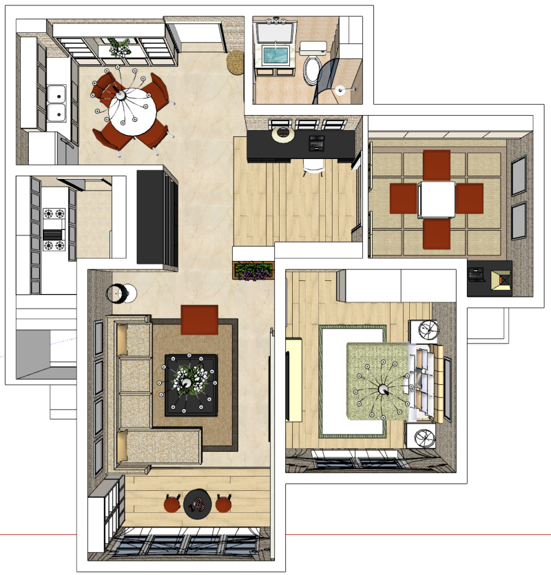 The perfect spatial blueprint for a two bedroom home 3D Model .c4d .max .obj .3ds .fbx .stl .blend