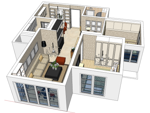 The perfect spatial blueprint for a two bedroom home 3D Model