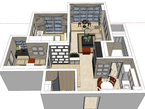 The perfect spatial blueprint for a two bedroom home 3D Model