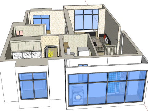 Two bedroom all-around design 3D Model
