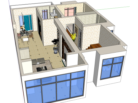 2ベッドルームのオールラウンドデザイン 3Dモデル
