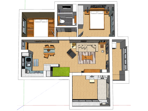 Overall creation of two bedroom living space 3D Model