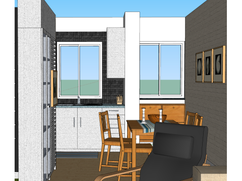 Gesamtgestaltung eines Wohnraums mit zwei Schlafzimmern 3D Modell