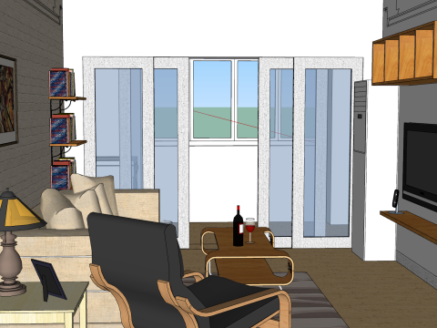 Gesamtgestaltung eines Wohnraums mit zwei Schlafzimmern 3D Modell