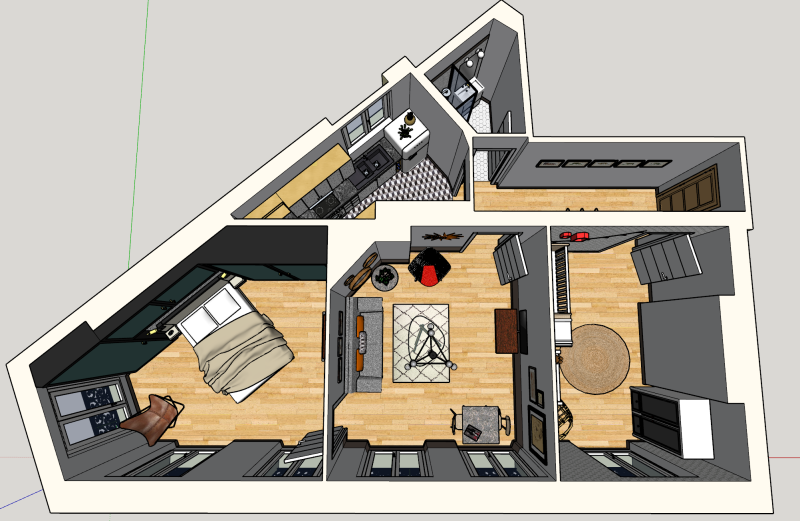 Общее планирование функциональности и эстетики планировки двух спален. 3D Модель .c4d .max .obj .3ds .fbx .stl .blend 