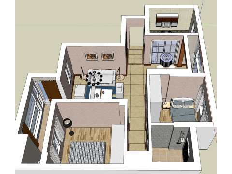 Gesamtlösung für Haushalte mit zwei Schlafzimmern 3D Modell