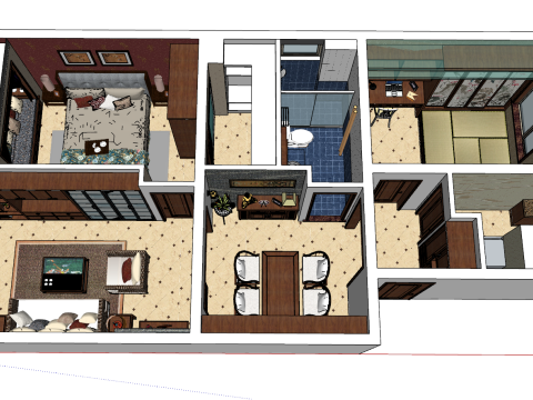 プロフェッショナルな2部屋スペースのフルデザイン 3Dモデル