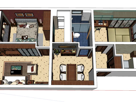 Profesyonel İki Odalı Alan Tam Tasarım 3D Model