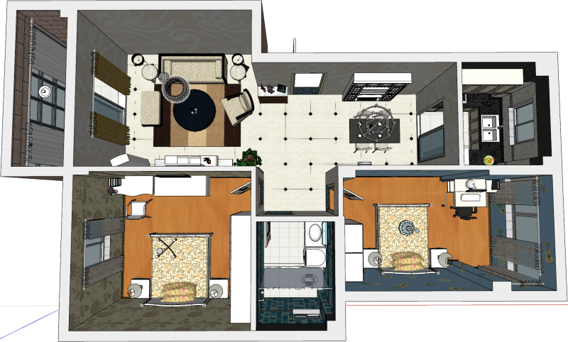 컨셉부터 구현까지 이상적인 투룸 완벽한 계획 3D 모델 .c4d .max .obj .3ds .fbx .stl .blend 
